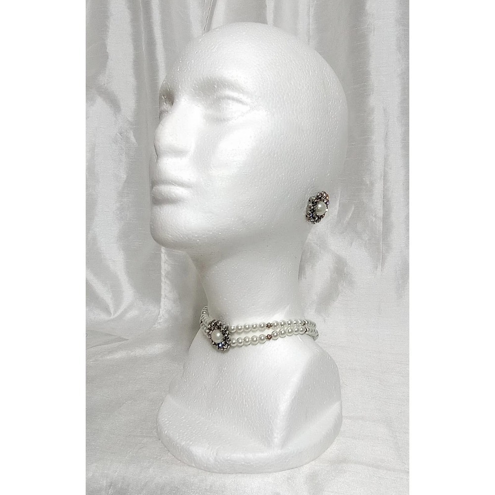 ART Deco vintage inspired Earrings and Necklace Set crystals pearls